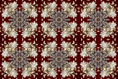 Raster illüstrasyonu. Damask altın soyut çiçek deseni kahverengi, bej ve gri renklerde. Süsleme.