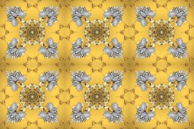 Lüks, kraliyet ve Viktorya dönemi konsepti. Süslü raster dekorasyonu. Sarı, gri ve bej renklerde altın element. Sarı, gri ve bej üzerine altın desenli klasik barok çiçek desenleri..