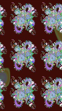 Kahverengi renkte güzel çiçekler, suluboya desenli, duvar kağıdı, kart ya da kumaş için fayanslı eskizler. Raster..