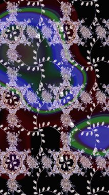 Siyah renkli çiçekler. Raster illüstrasyonu. Asya tekstil tarzında. Raster illüstrasyonu. Çiçek desenini çiz.