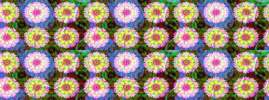 Yeşil ve sarı renkli çiçekler. Yumuşak, bahar çiçekli arka plan. Raster çiçek desenli ve çiçekli..