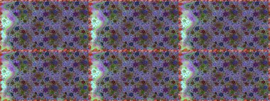 Retro tekstil tasarım koleksiyonu. 1950-1960 motifleri. Çiçekli ipek eşarp. Mor ve kahverengi üzerine mor ve kahverengi. El çizimi çiçek elementleriyle soyut, dikişsiz raster deseni..