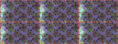 Retro tekstil tasarım koleksiyonu. 1950-1960 motifleri. Çiçekli ipek eşarp. Mor ve kahverengi üzerine mor ve kahverengi. El çizimi çiçek elementleriyle soyut, dikişsiz raster deseni..