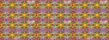 Kahverengi renkte çok kahverengi, zarif küçük çiçekler ve komik böcekler, raster desen, illüstrasyon.