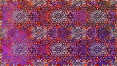 Raster illüstrasyonunda kusursuz çiçek deseni. Mor ve kahverengi renkte çiçekler.