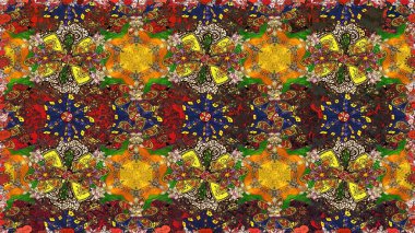 Çiçeksel elementlerle süslenmiş zarif raster dokusu. Kahverengi ve sarı renkli, parlak çiçekli, soyut, pürüzsüz desen. Küçük çiçekte şirin bir çiçek deseni var..