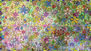 Raster dikişsiz çiçek deseni. Vadinin çiçekleri tarafsız ve yeşil renklerde.