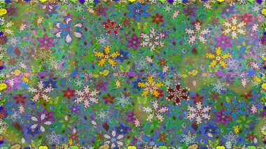 Çiçeklerle suluboya desenli çiçek deseni. Raster illüstrasyonu. Yeşil ve mavi renkli güzel tekstil..