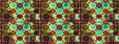 Kusursuz bir arka plan modeli. Raster - stok. Yapraklı çiçekler ve kahverengi renkli papatya çiçekleri..