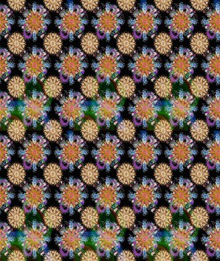 Yumuşak, bahar çiçekleri siyah ve bej renklerde. Patlayan çiçekler soyut olarak yerleştirilmiş. Raster illüstrasyonu. Raster deseni.