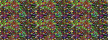 Raster Çiçek İllüstrasyonu güzel tekstil. Yeşil ve kahverengi renkte etnik çiçeklerle kusursuz bir desen..