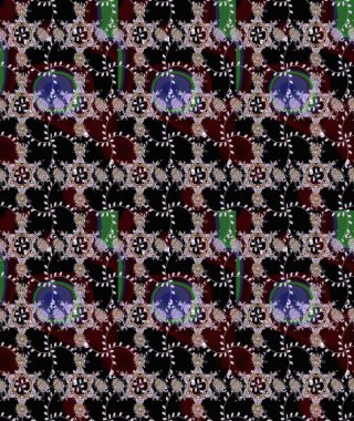 Asya tekstil tarzında. Kusursuz çiçek deseni. Raster illüstrasyonu. Siyah ve kahverengi renkte çiçekler. Düz Çiçek Elementleri Tasarımı. Renkli Bahar Teması Kusursuz Arkaplan.