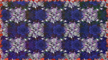 Raster. Düz Çiçek Elementleri Tasarımı. Renkli Bahar Teması Kusursuz Arkaplan.