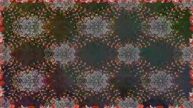 Raster Floral Illustration, Asyalı tekstil. Gri ve kahverengi renkte etnik çiçeklerle kusursuz bir desen..