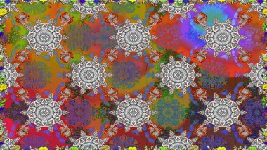 Gri ve kahverengi renkli Asya tekstili. Raster illüstrasyonu. Kusursuz çiçek deseni.