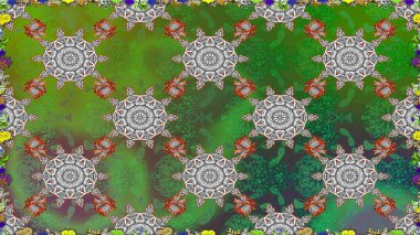 Yeşil ve gri renkli çiçekler. Raster illüstrasyonunda kusursuz çiçek deseni.