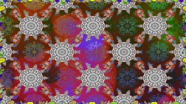 Düz Çiçek Elementleri Tasarımı. Raster illüstrasyonu. Kusursuz desenli, modaya uygun kumaş deseni. Şirin çiçek elementleri. Renkli Bahar Teması Kusursuz Arkaplan.