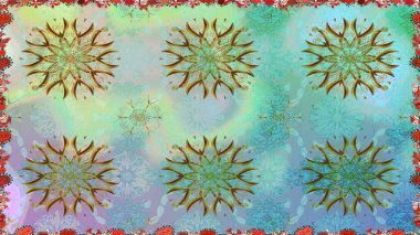 Raster illüstrasyonu. Kusursuz çiçek deseni. Mavi ve nötr renklerde Asyalı tekstil.