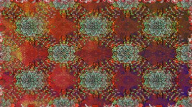 Çiçek ve yapraklı karalama şeklinde Raster çiçek deseni. Raster illüstrasyonu. Nazikçe, bahar çiçekleri kahverengi ve kırmızı renklerde.