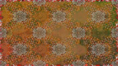 Renkli Bahar Temalı Kusursuz Arkaplan. Düz Çiçek Elementleri Tasarımı. Kahverengi ve bej renkli çiçek buketi suluboya. Raster illüstrasyonu.