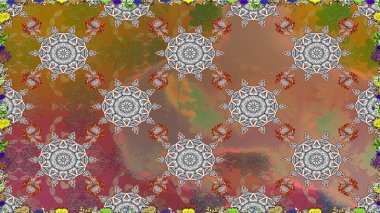 Düz Çiçek Elementleri Tasarım Raster illüstrasyonu. Kahverengi ve gri renkte çiçekler. Renkli Bahar Temalı, pürüzsüz bir arka plan. Çiçekli, suluboya desenli kusursuz çiçek deseni.