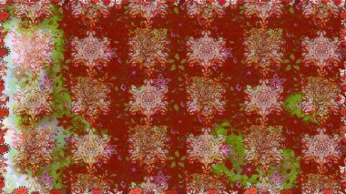 Motley illüstrasyonu. Kırmızı ve kahverengi çiçekli bahar çiçekleri. Moda baskıları için zarif bir şablon. Küçük renkli çiçekler. Küçük çiçekte şirin desenler.