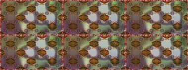 Hint süsü. Renkli süs kenarı. Raster illüstrasyonu. Çiçek duvar kağıdı. Kusursuz desen. Kahverengi renklerde.