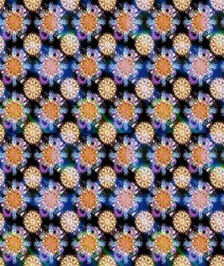 Düz Çiçek Elementleri Tasarımı. Renkli Yaz Temalı Kusursuz Arkaplan. Mavi ve siyah renkte çiçekler. Sevimli çiçek raster deseni.