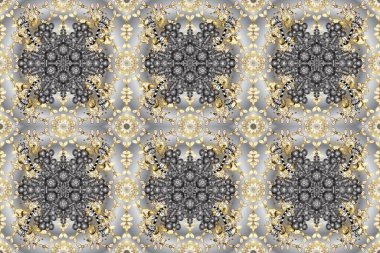 Raster altın desen. Doğu tarzı arabesk. Kusursuz altın desenli bukleler. Tarafsız, gri ve bej rengi, altın elementlerle. Raster illüstrasyonu.