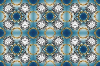 Raster oryantal süs. Mavi, gri ve nötr renklerde altın elementlerle kusursuz desen. Kusursuz altın desen.