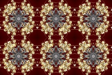 Dekoratif simetri arabesk. Kusursuz ortaçağ çiçek deseni. Kahverengi, bej ve kırmızı renklerde altın. Raster illüstrasyonu. Doğum günü, davetiye ya da afiş için tebrik kartı.