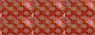 Raster illüstrasyonu. Kırmızı renkte çiçekler. Çiçeksiz desenli arka plan, vuruşlar, sıçramalar, yaz çiçekleri..