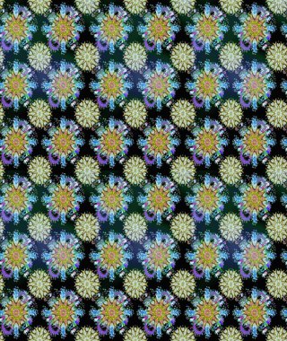 Raster deseni. Tarafsız ve mavi renklerde bahar çiçekleri. Patlayan çiçekler soyut olarak yerleştirilmiş. Raster illüstrasyonu.