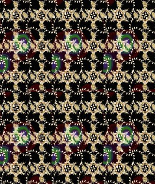 Eski moda arka plan. Kıvırcık, parlak örgü. Güzel, parlak, pürüzsüz kumaş, tuval. Raster illüstrasyonu. Şablon, pürüzsüz, çiçekli kenar. Çiçeklerin çelengi.