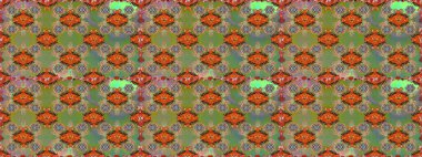 Raster illüstrasyonu. Şirin çiçekli kusursuz desen ve yeşil ve kahverengi renkli yapraklar, suluboya çiçek deseni, duvar kağıdı, kart veya kumaş için fayanslı.