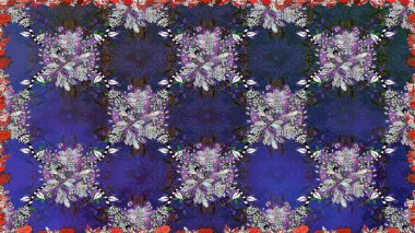 Raster illüstrasyonu. Bahar çiçekli, dikişsiz, sevimli çiçek deseni. Güzel kumaş deseni.