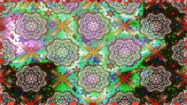 Yeşil ve nötr renklerde çiçekler. Düz Çiçek Elementleri Tasarımı. Renkli Bahar Temalı Kusursuz Arkaplan. Raster illüstrasyonunda kusursuz çiçek deseni.