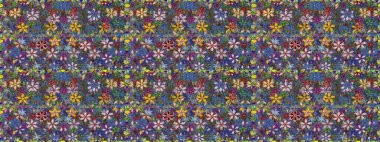 Küçük renkli çiçekler. Moda baskıları için zarif bir şablon. Motley illüstrasyonu. Kusursuz. Çiçekli bahar çiçekleri. Küçük çiçekte şirin desenler.