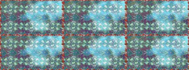 Raster Çiçek İllüstrasyonu güzel tekstil. Mavi renkte etnik çiçeklerle kusursuz bir desen..