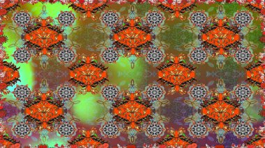 Çiçeksel kahverengi ve yeşil pürüzsüz desen. Raster çiçek izi. Klasik taslak çizimi.