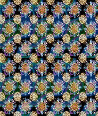 Mavi ve bej renkli çiçekler. Raster illüstrasyonunda kusursuz çiçek deseni. Düz Çiçek Elementleri Tasarımı. Renkli Bahar Teması Kusursuz Arkaplan.