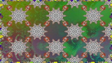 Raster illüstrasyonunda kusursuz çiçek deseni. Yeşil ve gri renkte çiçekler.