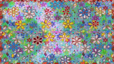 Mavi ve yeşil renkli çiçekler. Gömlek baskısı için çiçek boyası. Çiçeksiz desenli arka plan.