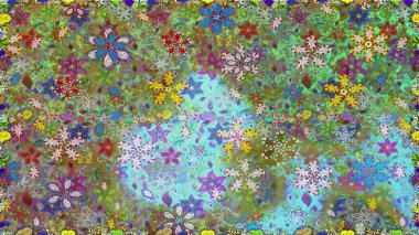 Renkli Bahar Temalı Kusursuz Arkaplan. Çiçek deseni. Raster illüstrasyonu. Düz Çiçek Elementleri Tasarımı. Kusursuz Chichi kumaş deseni..