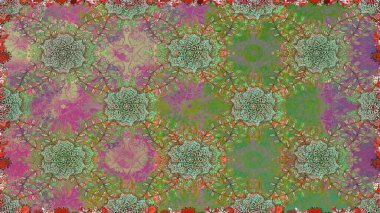 Küçük çiçekli kusursuz yay deseni. Raster illüstrasyonu. Suluboya tarzında yeşil ve nötr renkler üzerine.