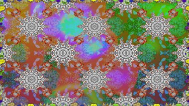 Çiçekli, pürüzsüz bir desen. Gri ve kahverengi renklerde bahar çiçekleri. Raster illüstrasyonu. Raster çiçekleri klasik tarzda resmedilir..