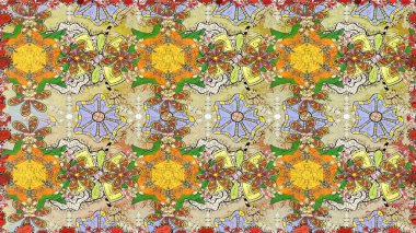 Hediye ambalaj kağıdı, tebrik kartları, posterler ve pankart tasarımı. Raster düz çiçekleri pürüzsüz desen. Tarafsız ve kahverengi renkte çiçekler.