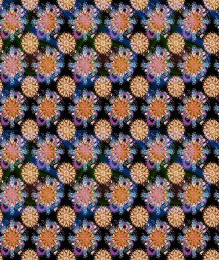 Siyah ve mavi renkte çiçekler. Raster illüstrasyonu. Kusursuz çiçek deseni duvar kağıdı için kullanılabilir.