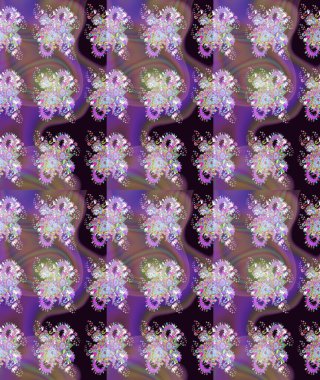 Raster illüstrasyonu. Mor ve nötr renklerdeki karalamalarla kusursuz çiçek deseni.