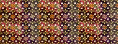 Küçük kahverengi, bej ve çiçeklerle oldukça eski bir besin torbası deseni. Millefleur 'lar. Tekstil, kumaş, kapaklar, duvar kağıtları, baskı, paket, koleksiyon defteri, örgü, dekupaj için çiçek arkaplanı..